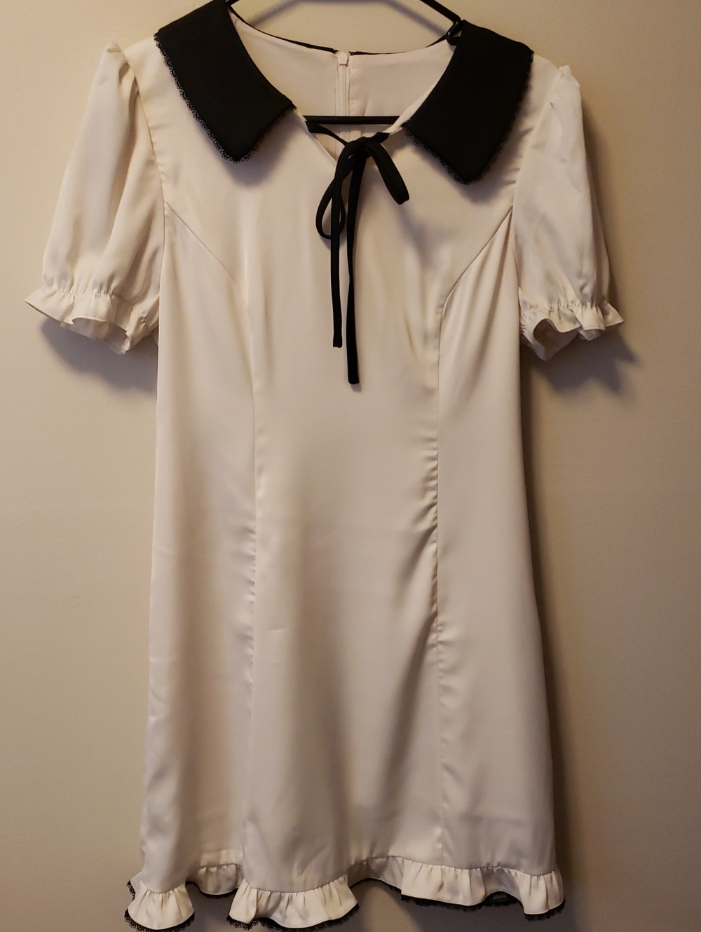 Cream Mini Dress with Black Peter Pan Collar and Tie
